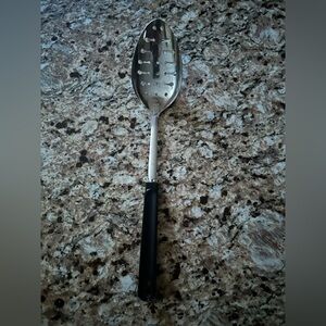 Vintage Ekco Stainless Steel Slotted Spoon with Black Handle
